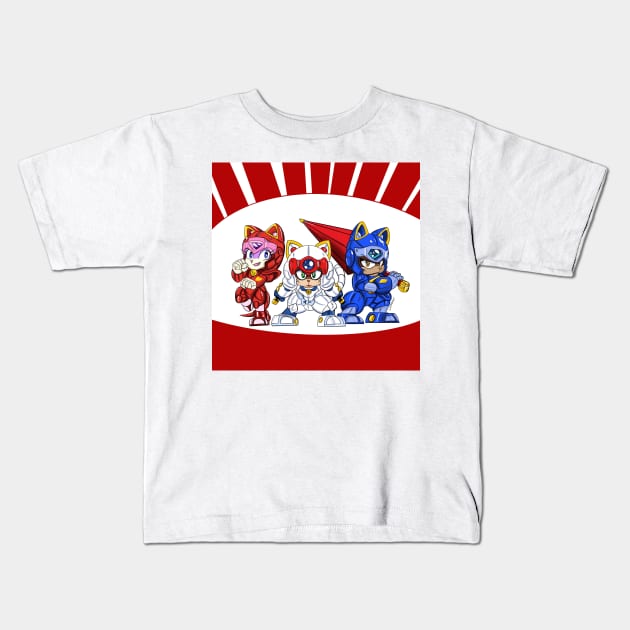 samurai pizza cats ecopop art in japan style Kids T-Shirt by jorge_lebeau